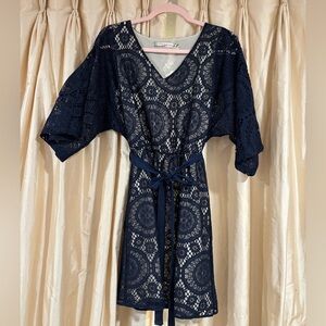 Chelsea & Violet Navy Lace Midi Dress